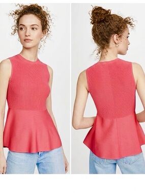 Theory - New women’s Textured shell watermelon sleeveless knit tank peplum top S